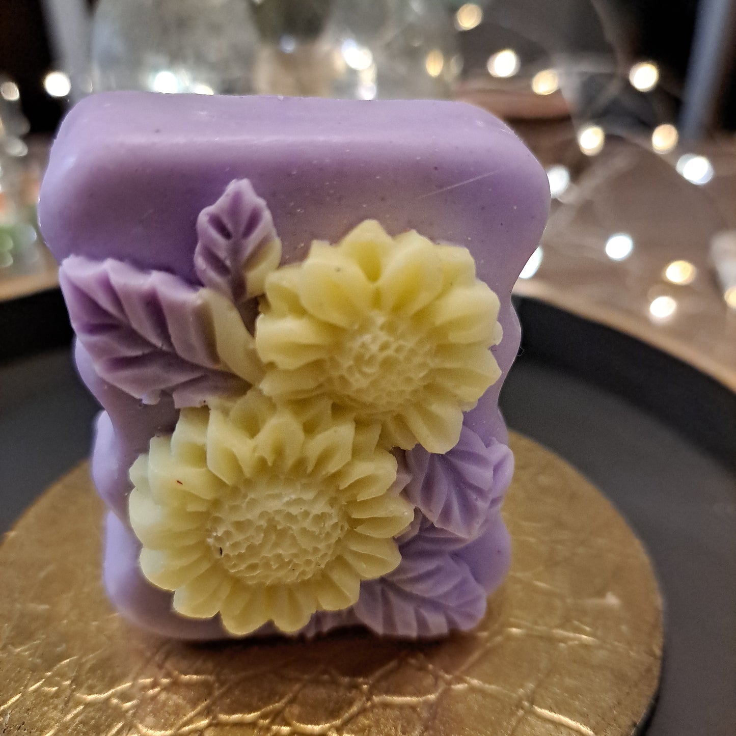 Sunflower soap yellow and purple