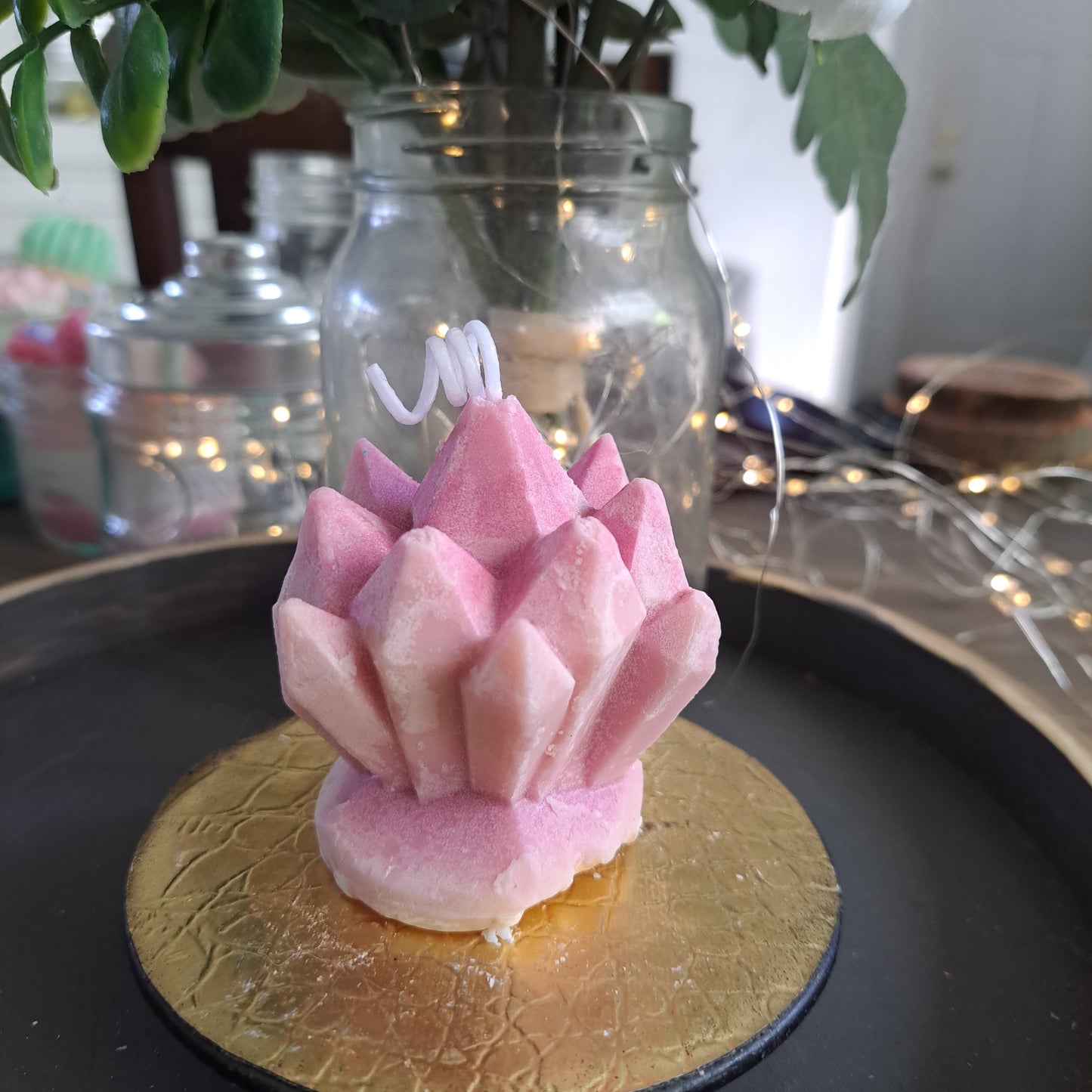 Pink crystal soy candle