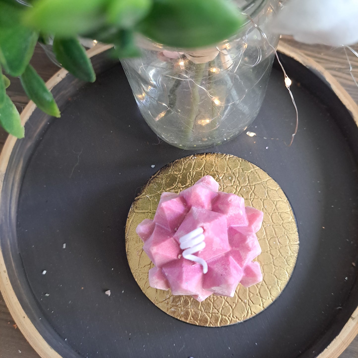 Pink crystal soy candle