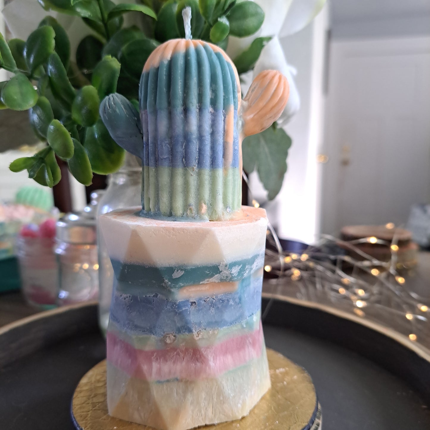 Multicolored cactus candle