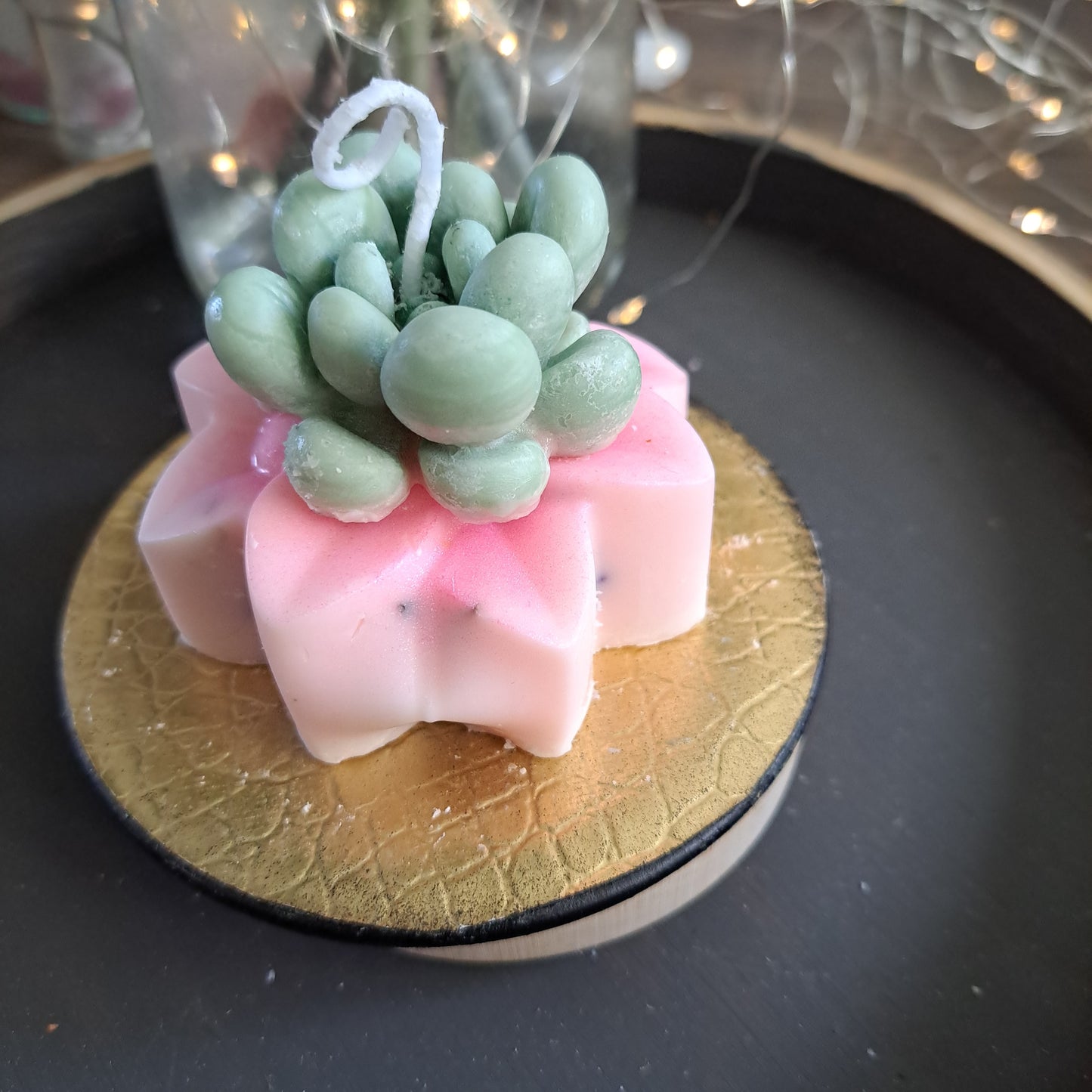 Pink and green flowing cactus candle