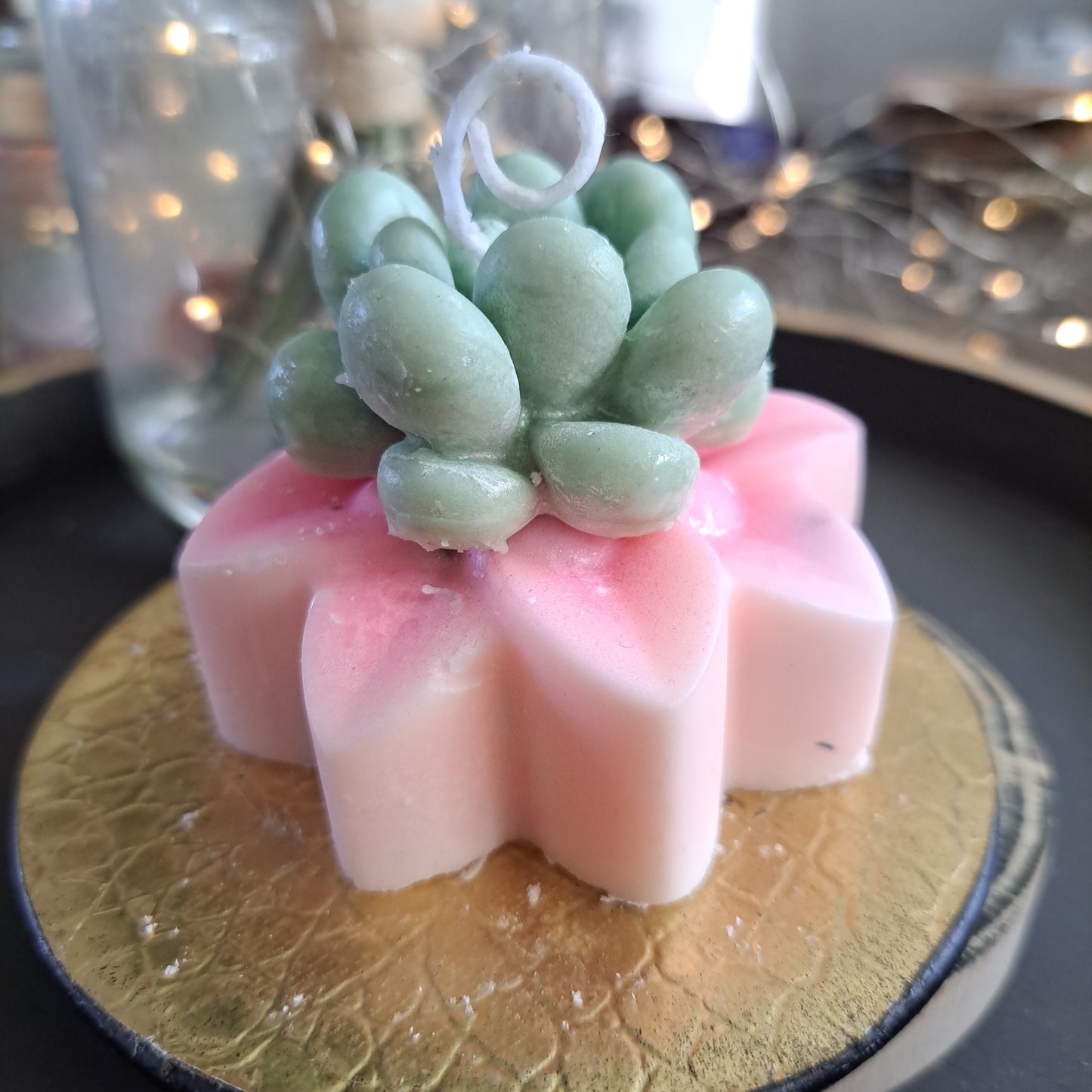 Pink and green flowing cactus candle