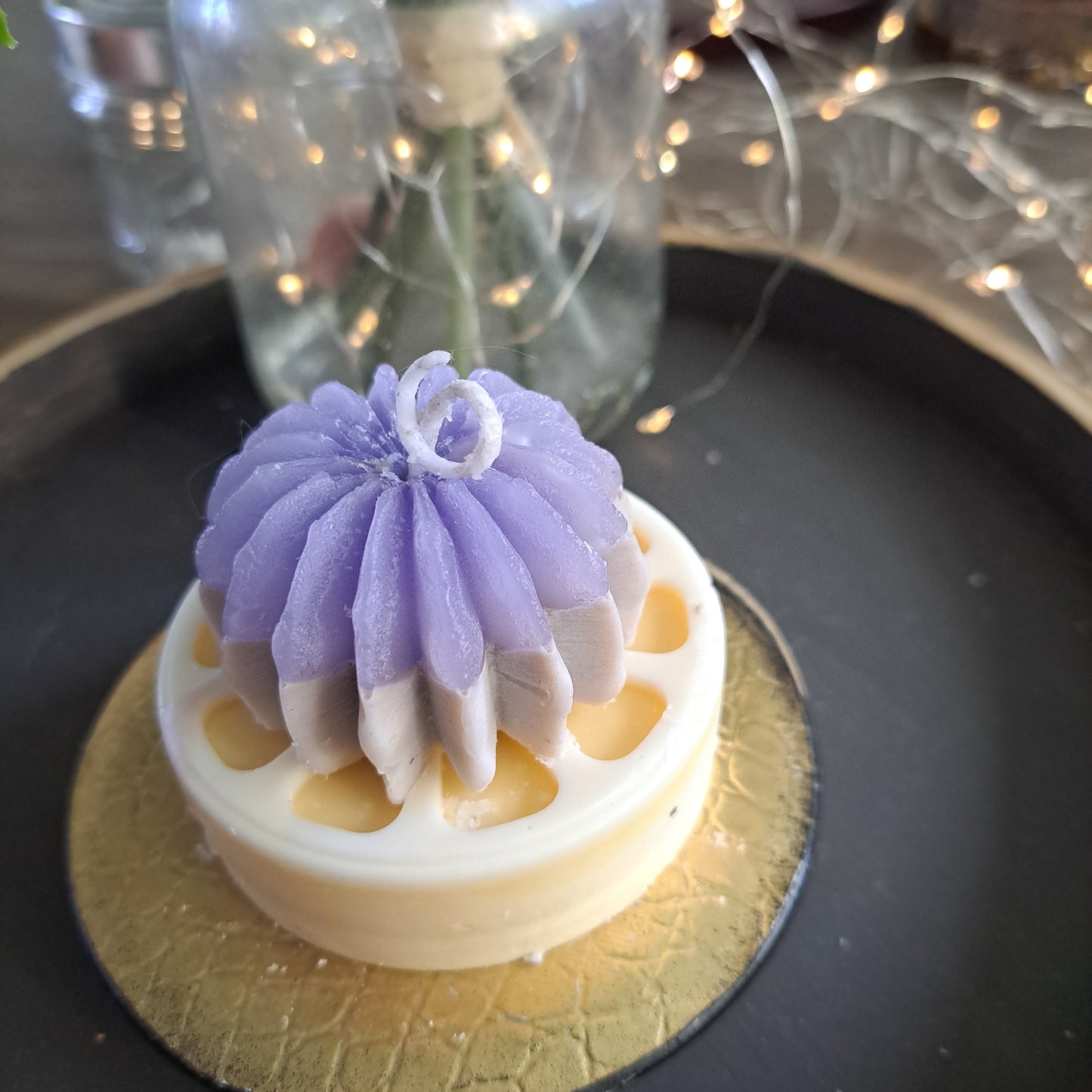 Purple Cactus soy candle on lemon slice