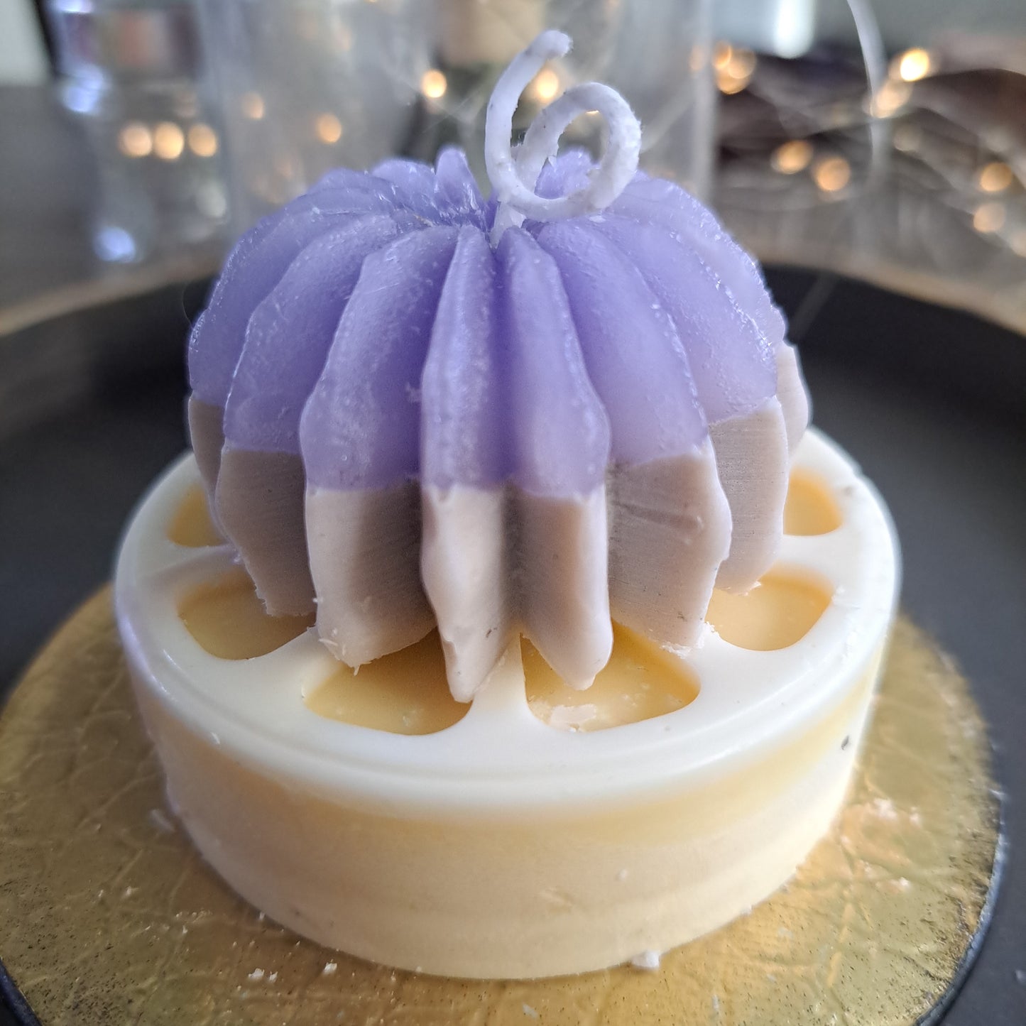 Purple Cactus soy candle on lemon slice