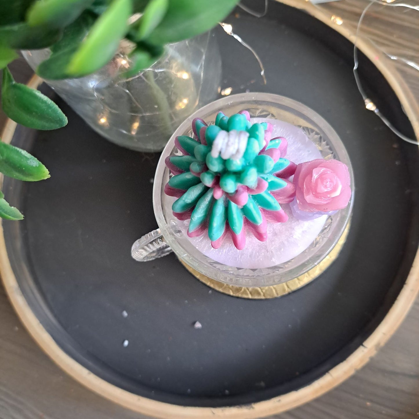 Cactus tea soy candle pink and green