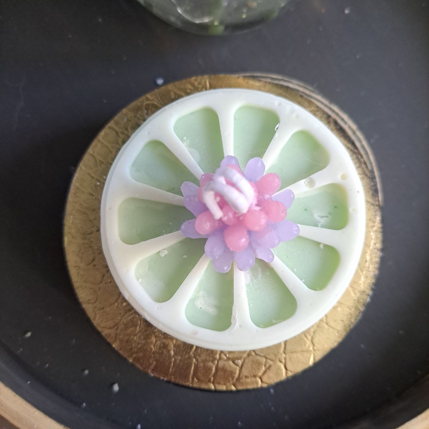 Purple & Pink Cactus soy candle on lime slice