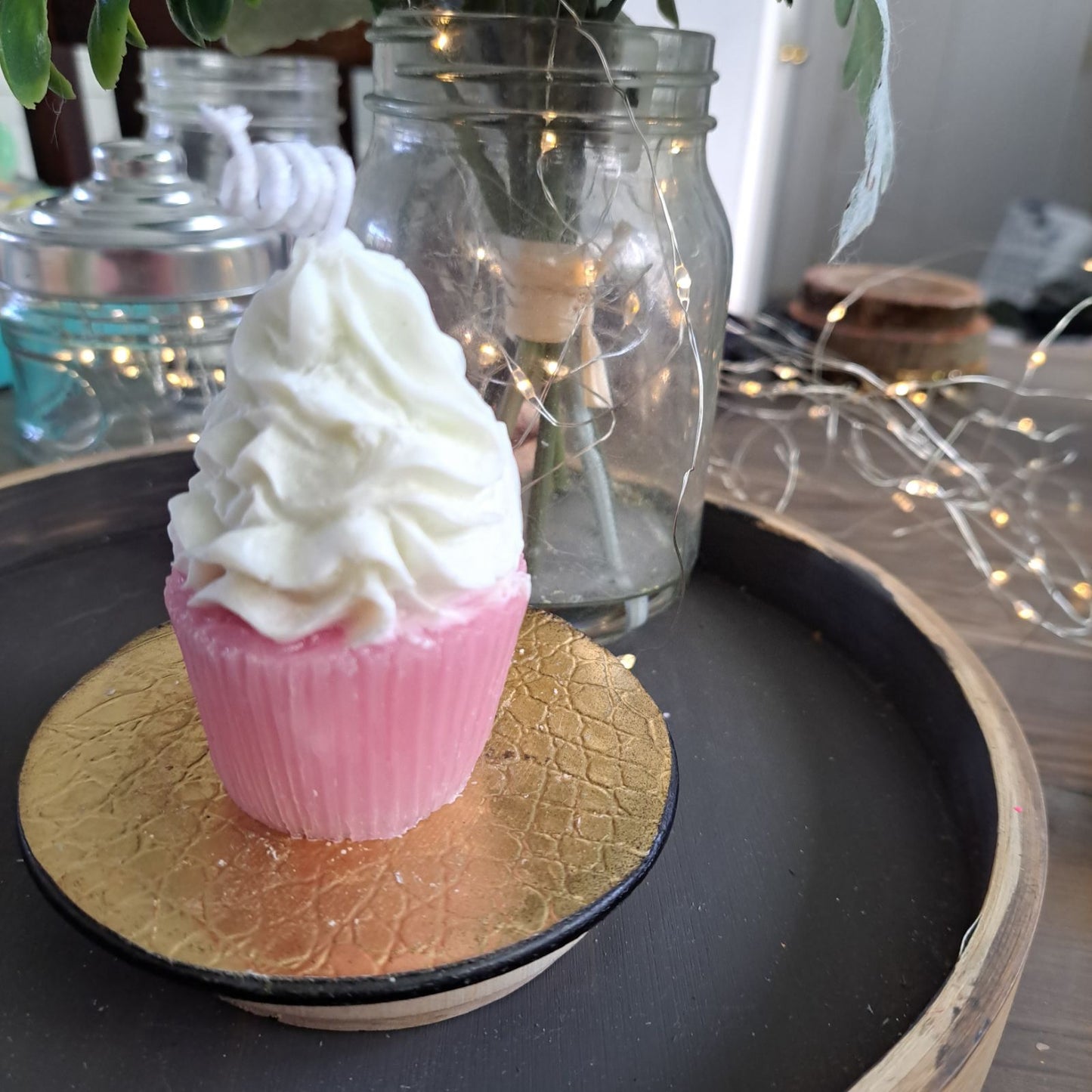 Cupcake soy candle pink and white