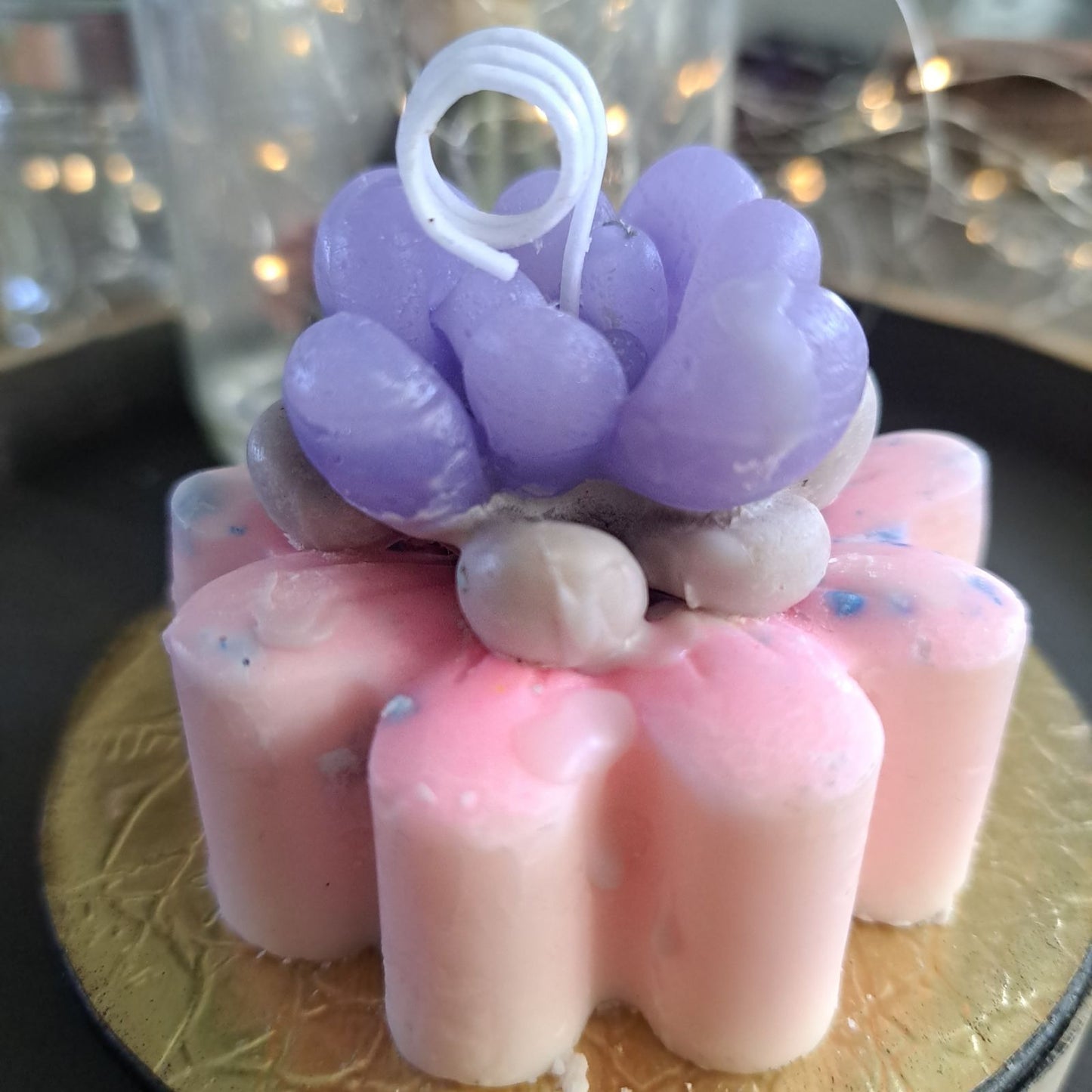 Pink and purple flowing cactus candle